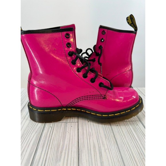 Dr. Martens Shoes - Dr Martens 1460W Hot Pink Patent Leather Lace Up Combat Boots Women's Size 6